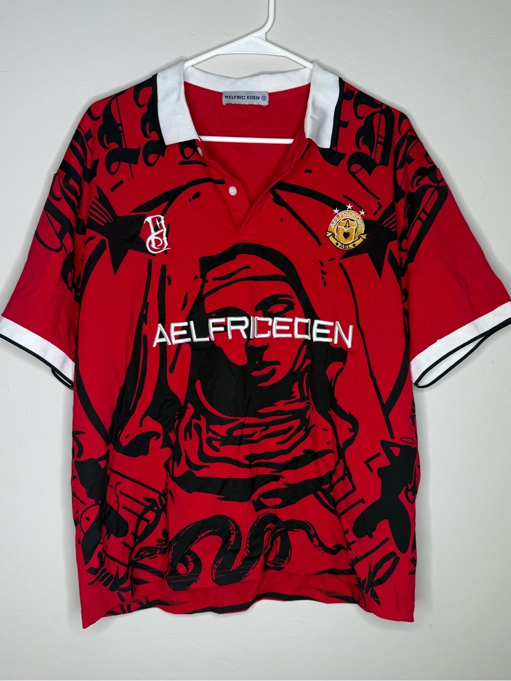Aelfric Eden portrait graphic polo men’s small Virgin Mary streetwear